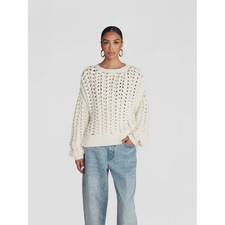 KBB by Kahlana Womens Chunky Knit Crew Pullover Sweater Off White L Ribbed Knit picture