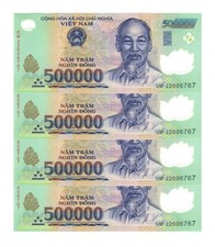 2 Million Vietnamese Dong VND 4 x 500,000 Polymer Banknotes Circulated Vietnam picture