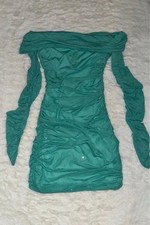 teal glitter off the shoulder mini dress picture