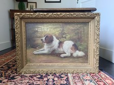 Antique Victorian Oil Painting Dog Portrait Saint Bernard After Elizabeth Strong picture