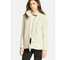 IRO Ajumaspe Chunky Knit Wool Alpaca Moto Jacket Oatmeal FR 36 Small picture