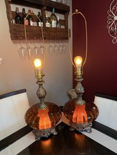 Vintage 1970s  EF & EF Industries Amber Glass Lamps With Internal Night Lights picture