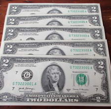 Lot of 5 NEW Crisp Sequential Two Dollar Bills Gem Unc $2 Notes REAL MONEY picture