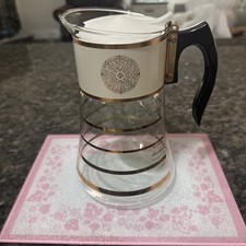 Vintage David Douglas Flameproof Coffee Pot Carafe 8 Cup Glass Gold Cream MCM picture