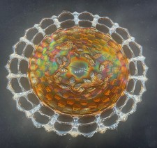 SCARCE VINTAGE CARNIVAL FENTON MARIGOLD OPEN EDGE BLACKBERRY PLATE “BASKETWEAVE” picture