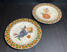 Vintage 1998 Debbie Mumm Sakura Halloween 2 Salad Dessert Plates Stoneware Set picture