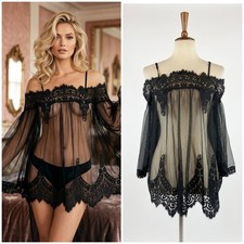 Y2K Victoria's Secret Black Goth Sheer Lace Babydoll Chemise Lingerie Dress S picture