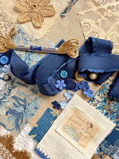 Beautiful Blues Fabric & Trims Kit Vintage Style Slow Stitching Journals picture