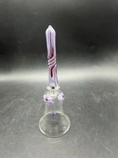 Vintage Hand Blown Art Glass Bell Purple Floral Swirl Handle 5.5