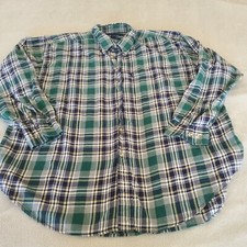 Izod Mens Adult Extra Large Green Blue Checkered Button Up Casual Dress Shirt picture