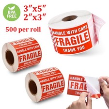 2″x3″ 3″x5″ Fragile Stickers Handle With Care Warning Fragile Labels 500/Roll picture