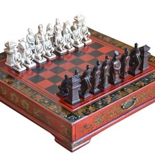 Classic Chinese Terracotta Warriors Retro Chess Wooden Chessboard Carving Teenag picture