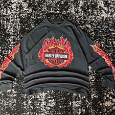 Vintage Harley Davidson Flame Shield Longsleeve REPRINT Size XL Single Stitch picture