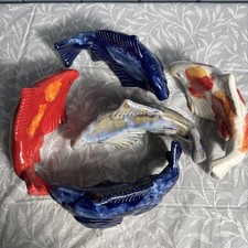 VTG Bill Campbell Style Crystalline Glaze Koi Fish (5) Studio Art Pottery 11” picture