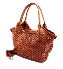ITALIAN HAND WOVEN GENUINE WASHED LEATHER HANDBAG SATCHEL- MADE IN ITALY picture
