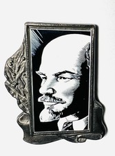 USSR SOVIET PIN BADGE  - GLASS - VLADIMIR LENIN - COMMUNIST LEADER picture