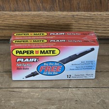 Vtg 1995 Paper Mate Flair Felt Tip Pens Stylo Feature Black Lot of 2 Boxes USA picture