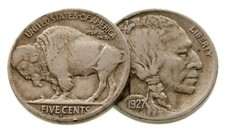 1925-S & 1927-S 5c Buffalo Nickel Lot of 2 Coins in Very Fine VF Condition picture