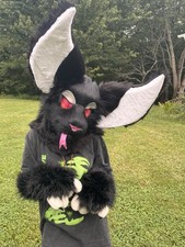 Large Black and white Fursuit head premade, pose able tongue and opening mouth picture