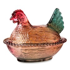 Vintage-Style Glass Hen on Nest Dish with Lid, Colorful Pedestal Candy Bowl 2026 picture