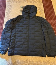 Men's Black Hooded Puffer Jacket Size L Full Zip Solid picture