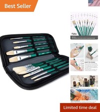 ARTIFY  10-Piece Hog Bristle Paint Brush Set with Carrying Case - Green picture
