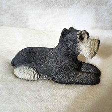 Vtg 1981 Sandicast Schnauzer Dog Resin Figurine Black & White Signed Sculpture picture