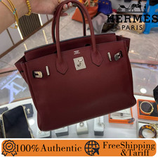 AUTH Hermes Birkin30 Rouge H Togo Red Leather Palladium Hardware Handbag picture