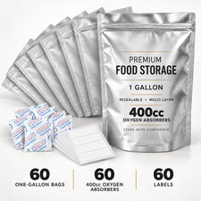 Wallaby 60-Pack 1-Gallon Mylar Bags, 7.5 Mil, with 400cc Oxygen Absorbers picture