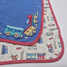 Vintage Gymboree Trucks Trains Rainbow Tag Blue Red Blanket Reversible Cotton picture
