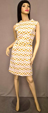 Vtg 1960s ILGWU Union Made ModDress Yellow Chevron ZigZag Retro Dress 60s 70s picture