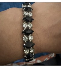 Vintage 1950's Black & White Crystal Tennis Bracelet Marquis Cut picture