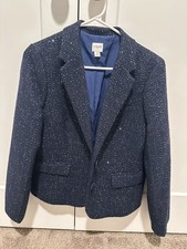 J.Crew Womens Navy Blue Sequin Tweed Schoolboy Blazer Size 10 Originally $228 picture