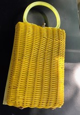 Vintage Lesco Lona yellow wicker woven purse with lucite handle picture