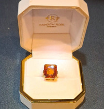 Rainbow Rose 10K Yellow Gold Prong Ring Orange Emerald-Cut Sapphire Size 5.5 picture