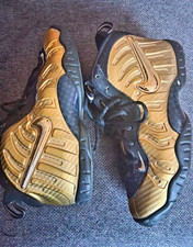 Nike Foamposite Men's Mid Top Sneakers US 8 Black/Gold Foamposite Lace Up picture