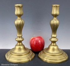 PR Queen Ann Brass Candlesticks with Armorial Crest 18th century picture