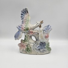 Vintage Lareaux of Miami Fl Iridescent Porcelain & Gold Gilt Love Birds Statue picture