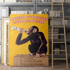 Anisetta Evangelisti Drinking Monkey Vintage Ads Bar Decor Canvas Wall Art Print picture