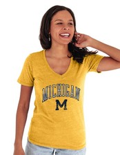 Blue 84 Michigan Wolverines Women's Tri-Blend T-Shirt Vintage Arch Over Secondar picture