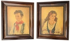 VTG ART PRINTS CHIKO & ELENA ANNE ALLABEN GYPSY KIDS WOOD FRAME GEO CO. NEW YORK picture
