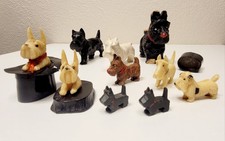 VINTAGE Scottie Dog LOT 10 Piece -  Scottish Terrier - Celluloid Wood Syroco picture