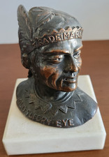Antique Old Sleepy Eye Metal Bronze Advertising Paperweight Native Amer 3x2x3.25 picture