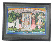Antique Indian Miniature Painting Lord Shrinathji Balram Krishna Pichwai Art picture