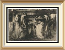 Original 1901 Antique Pre-Raphaelite DANTE ROSSETTI 124y Old Print DANTE'S DREAM picture