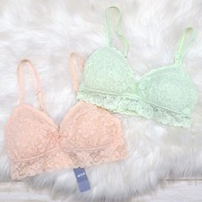 Aerie Softest Lace Push Up Bralette Pastel Light Pink & Mint Green Women's Small picture