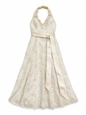 David's Bridal Ivory Beaded Lace Halter Wedding Dress Size 4 Vintage Style T7512 picture