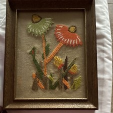 Handmade Framed Needlepoint Floral Embroidered Wall Hanging Artwork picture