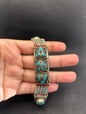 Vintage Tibetan Nepalese Handmade Ethnic Bracelet With Turquoise & Coral Stone picture