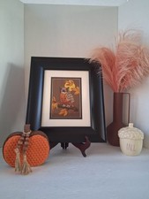 Vtg 1978 Sunset Designs  OWL Completed Crewel Artwork Piece; Dbl Matted/Framed picture